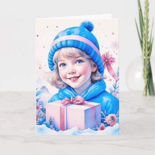 ブルーとピンクのヴィンテージの女の子 カード (正面)