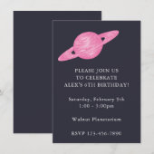 ブルーとピンクの宇宙をテーマにした惑星パーティー 招待状 (正面/裏面)