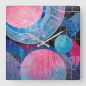 ブルーとピンクの微妙な色合い(抽象芸術) スクエア壁時計 (正面)