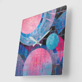 ブルーとピンクの微妙な色合い(抽象芸術) スクエア壁時計 (傾斜)