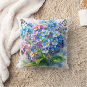 ブルーとピンクの忘れな草の花の水彩画 クッション (ブランケット)