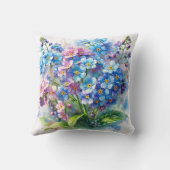 ブルーとピンクの忘れな草の花の水彩画 クッション (裏面)