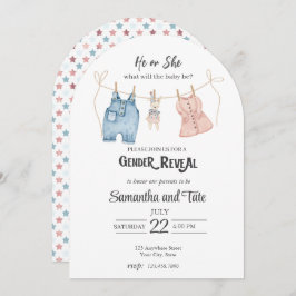 ブルーとピンクの水彩ジェンダー アーチ招待状 招待状