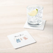 ブルーとピンクの水彩性別の表示 スクエアペーパーコースター (インサイチュ)