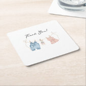 ブルーとピンクの水彩性別の表示 スクエアペーパーコースター (アングル)