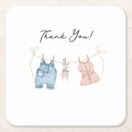 ブルーとピンクの水彩性別の表示 スクエアペーパーコースター