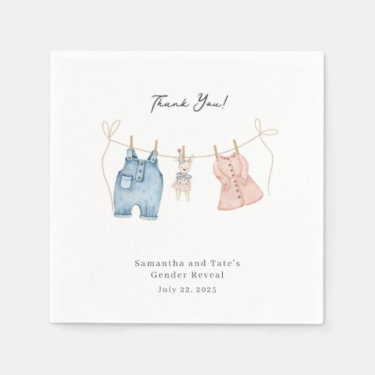 ブルーとピンクの水彩性別の表示 スタンダードカクテルナプキン (正面)