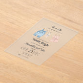 ブルーとピンクの水彩性別アクリル招待状 アクリル招待状 (レイダウン)