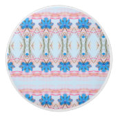 ブルーとピンクの美しい花のキャビネット セラミックノブ (正面)