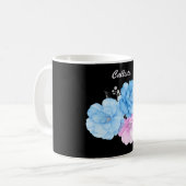 ブルーとピンクの花のエレガンス コーヒーマグカップ (正面左)