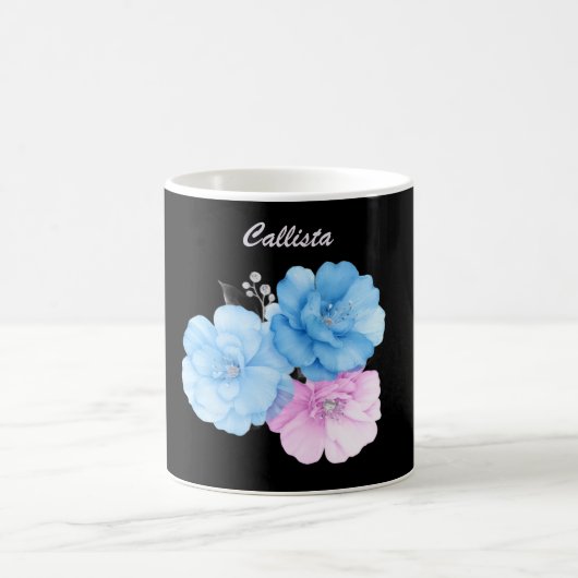 ブルーとピンクの花のエレガンス コーヒーマグカップ (中央)