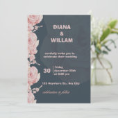 ブルーとピンクの花のミニマルウェディング招待状 招待状 (スタンド正面)