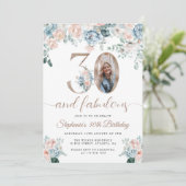 ブルーとピンクの花の写真 30歳の誕生日招待状 招待状 (スタンド正面)