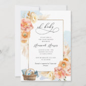 ブルーとピンクの花の男の子ベビーシャワー招待状 招待状 (正面)