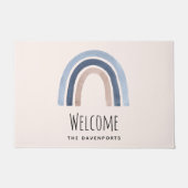 ブルーとピンクの虹のボヘミアンデザイン ウェルカム ドアマット (正面)