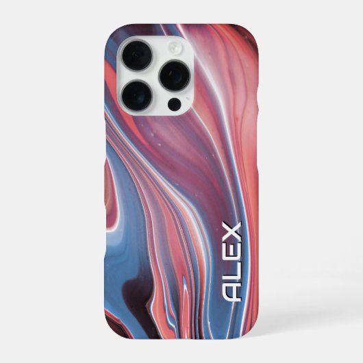 ブルーとピーチのペイントスワール - ソフトアブストラクトパターン iPhoneケース (裏面)