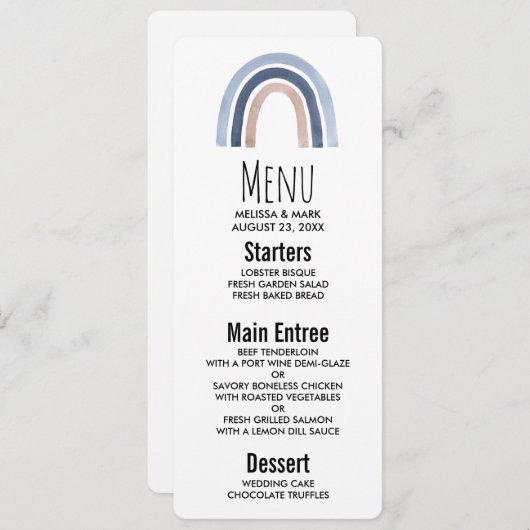 ブルーとピーチの虹のボヘミアンデザイン 招待状 (正面/裏面)