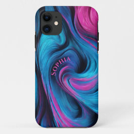 ブルーとフクシアのモダンアブストラクト オーダーメイド iPhone 11 ケース