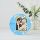 ブルーとフレームカップルのダイヤモンドのリハーサルディナー 招待状 (スタンド正面)