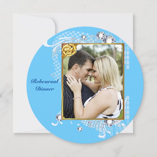 ブルーとフレームカップルのダイヤモンドのリハーサルディナー 招待状 (正面)