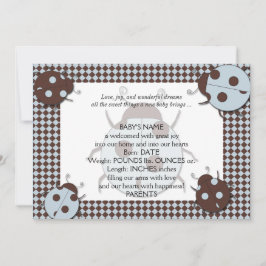 ブルーとブラウンのレディバグベビーのお知らせ 案内状