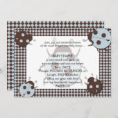 ブルーとブラウンのレディバグベビーのお知らせ 案内状 (正面/裏面)