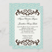 ブルーとブラウンの結婚式の招待 招待状 (正面/裏面)