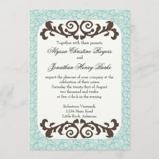 ブルーとブラウンの結婚式の招待 招待状