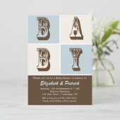 ブルーとブラウン男の子の赤ちゃんシャワー招待状 招待状 (スタンド正面)