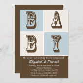 ブルーとブラウン男の子の赤ちゃんシャワー招待状 招待状 (正面/裏面)