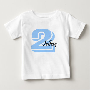 ブルーとブラックの名前と年齢Tシャツ ベビーTシャツ