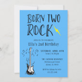 ブルーとブラック生まれの2ロックギター2歳の誕生日 招待状 (正面)