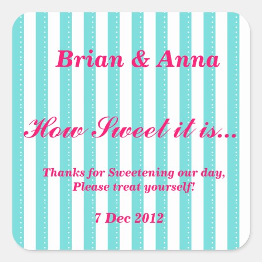 ブルーとホットピンクどのように甘いステッカー スクエアシール (正面)