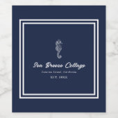 ブルーとホワイトのカスタム海岸のウミウマ ワインラベル (シングルラベル)