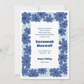 ブルーとホワイトのグルーヴィーな花々 ボーホー バチェロレッテ 招待状 (正面)