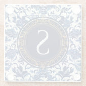 ブルーとホワイトのシノワズリーモノグラム（ゴールド付き） ガラスコースター (裏面)