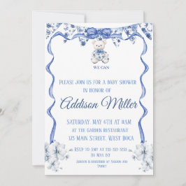 ブルーとホワイトのシノワズリー、ベアリーウェイト 招待状
