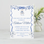 ブルーとホワイトのチャイナペイント、 待ち遠しいよ 招待状 (スタンド正面)