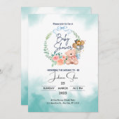 ブルーとホワイトのモダンなベビーシャワー 招待状 (正面/裏面)