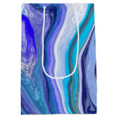 ブルーとホワイトの大理石 ミディアムペーパーバッグ (裏面)