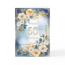 ブルーとホワイトの水彩画 50周年結婚記念