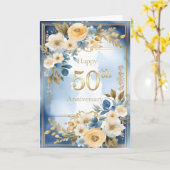 ブルーとホワイトの水彩画 50周年結婚記念 カード (黄色い花)