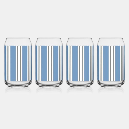 ブルーとホワイトの海岸ストライプ ガラス缶 (正面)