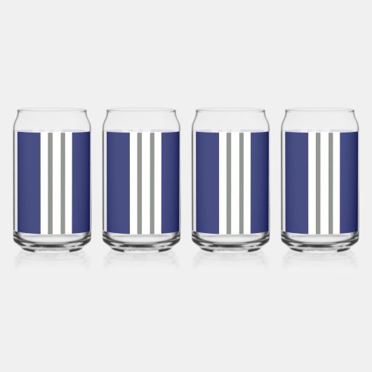 ブルーとホワイトの海岸ストライプ ガラス缶 (正面)