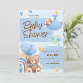 ブルーとホワイトの花柄の洗礼式招待状 招待状 (スタンド正面)