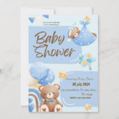 ブルーとホワイトの花柄の洗礼招待状 招待状 (正面)