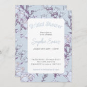 ブルーとホワイトの花柄の縁取りのブライダルシャワー 招待状 (正面/裏面)