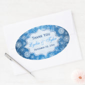 ブルーとホワイトの雪片結婚式の引き出物シール 楕円形シール (封筒)