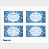 ブルーとホワイトの雪片結婚式の引き出物シール 長方形シール (シート)