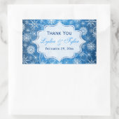 ブルーとホワイトの雪片結婚式の引き出物シール 長方形シール (バッグ)
